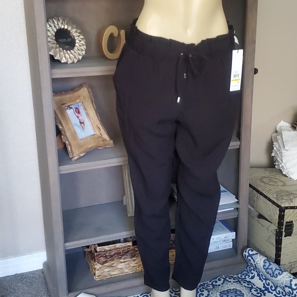 NWT Calvin Klein Pants Black Pull On with elastic waist and drawstring Size M